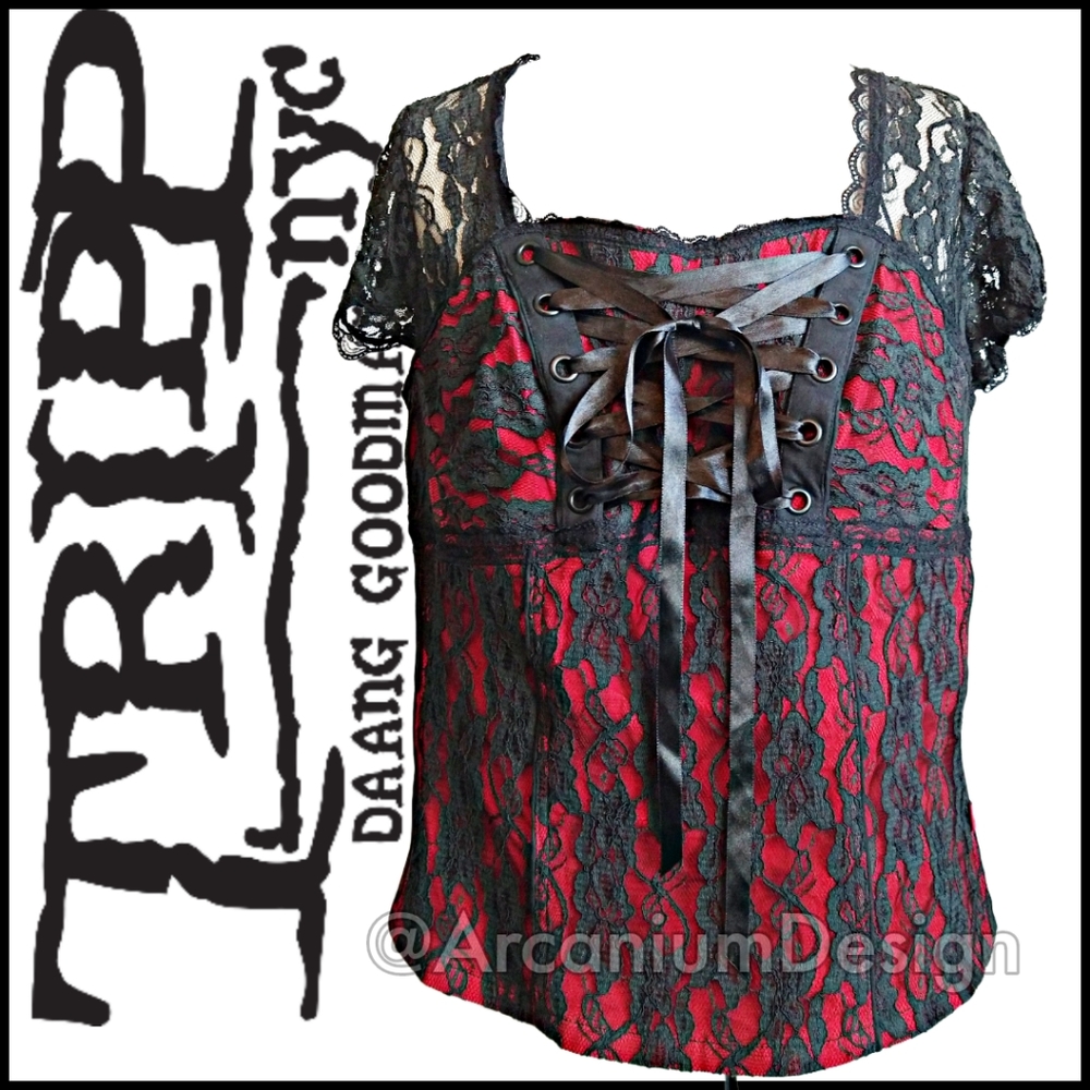 ❌SOLD Tripp Corset Mall Goth Gothic Milkmaid Pinup Bondage Witchy y2k emo scene